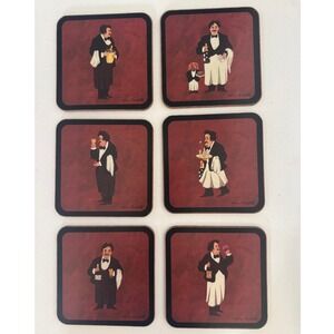 Williams-Sonoma Guy Buffet Les Garcons Coasters Set of 6 Cork Backed Red Waiter